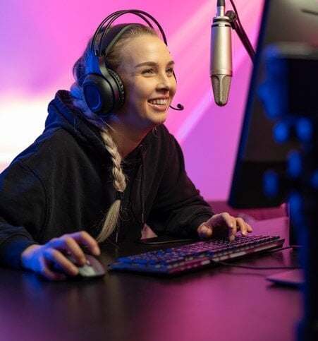 Happy female gamer