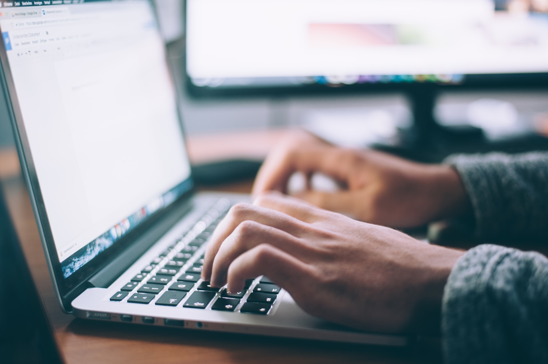 Person working, Laptop, hands on keyboard