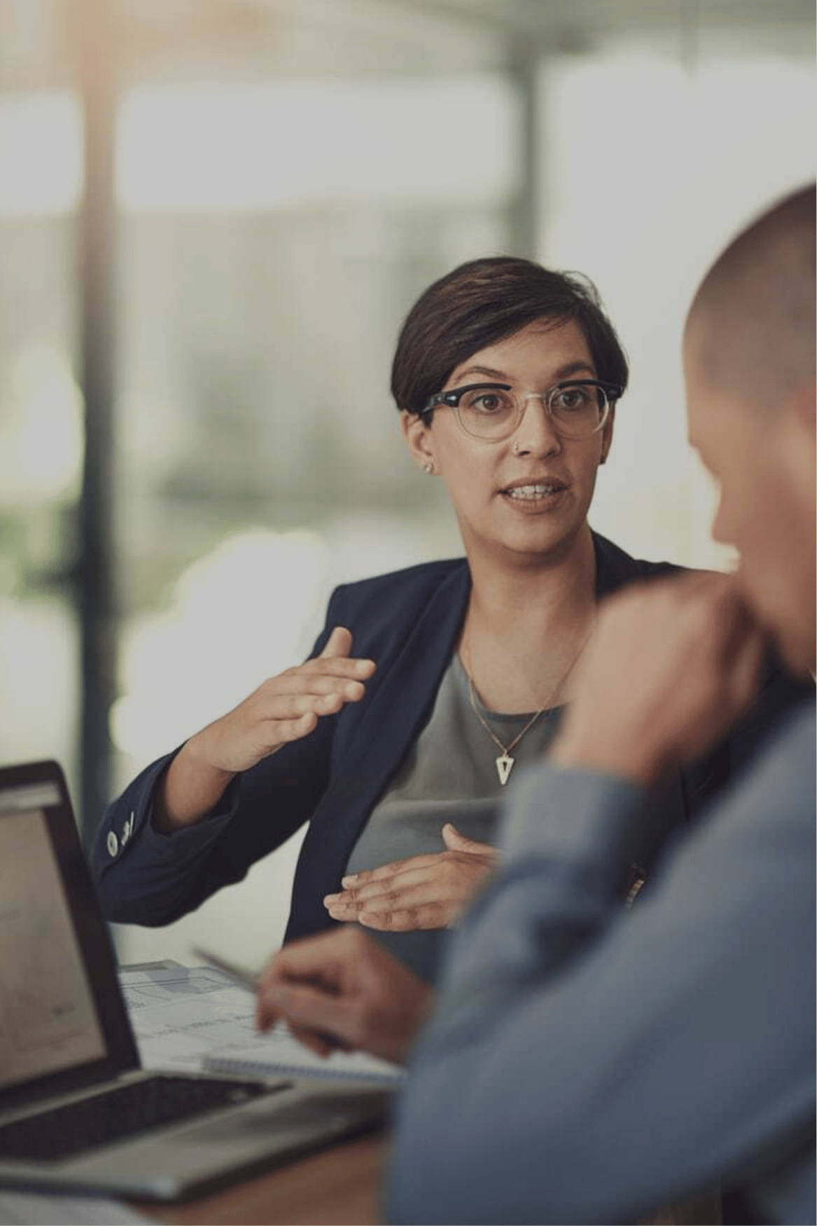 Two people discussing