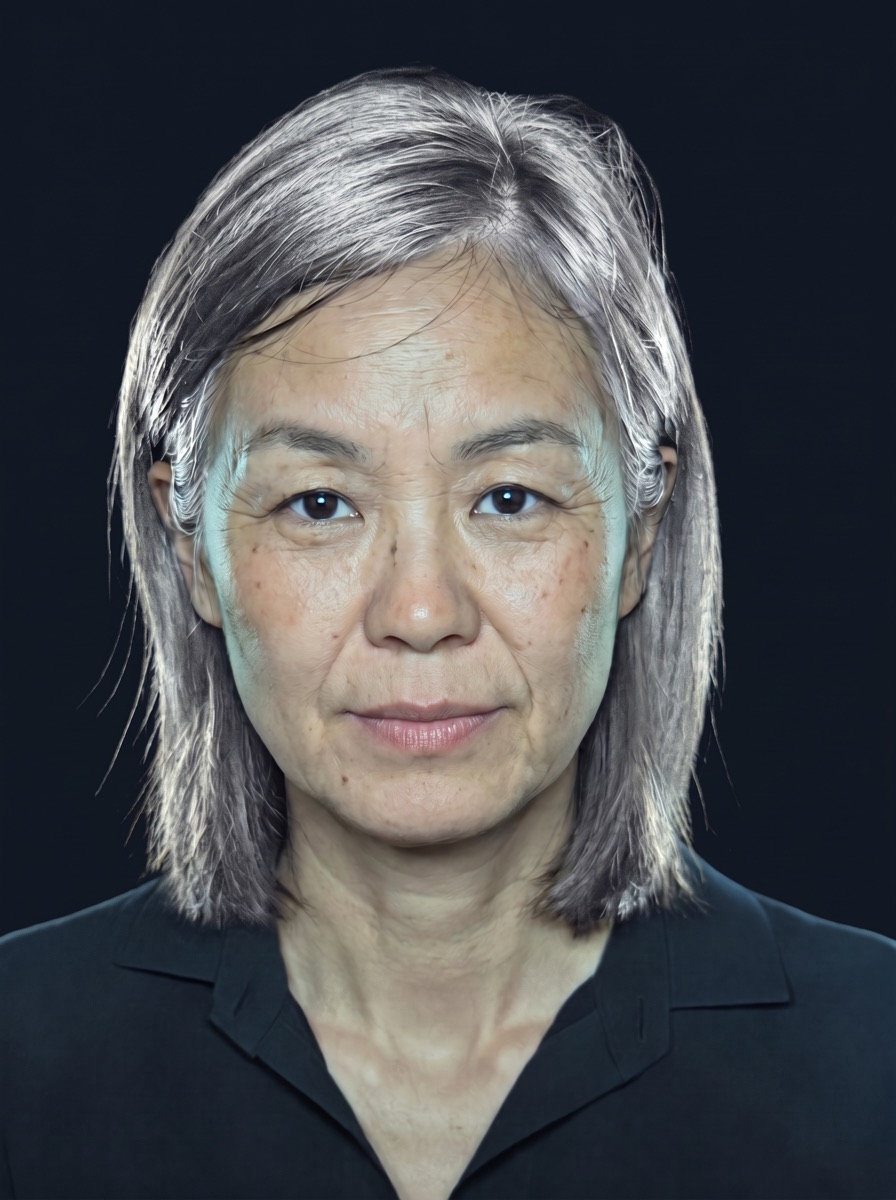 AI-generated fictional person: face editing, the same woman aged thirty years